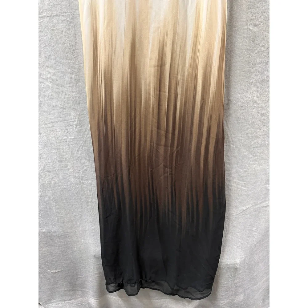 Carmen Marc Valvo Ombre Maxi Dress Cover Up Black Tan White C6U986 Womens Small